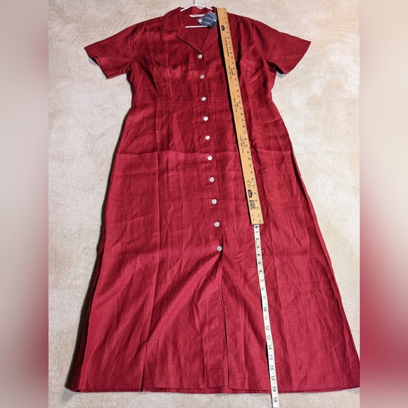 NWT EDDIE BAUER 100% Linen Burgundy Maxi Shirt Dress Size 16 - Picture 7 of 11